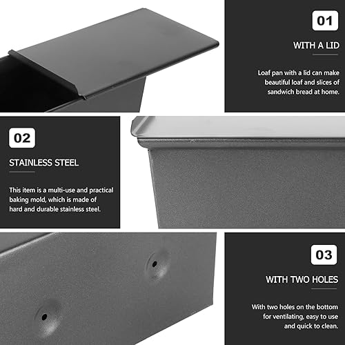 Miniatura 2 de Housoutil Molde antiadherente Pullman con tapa, negro, 8.82 oz