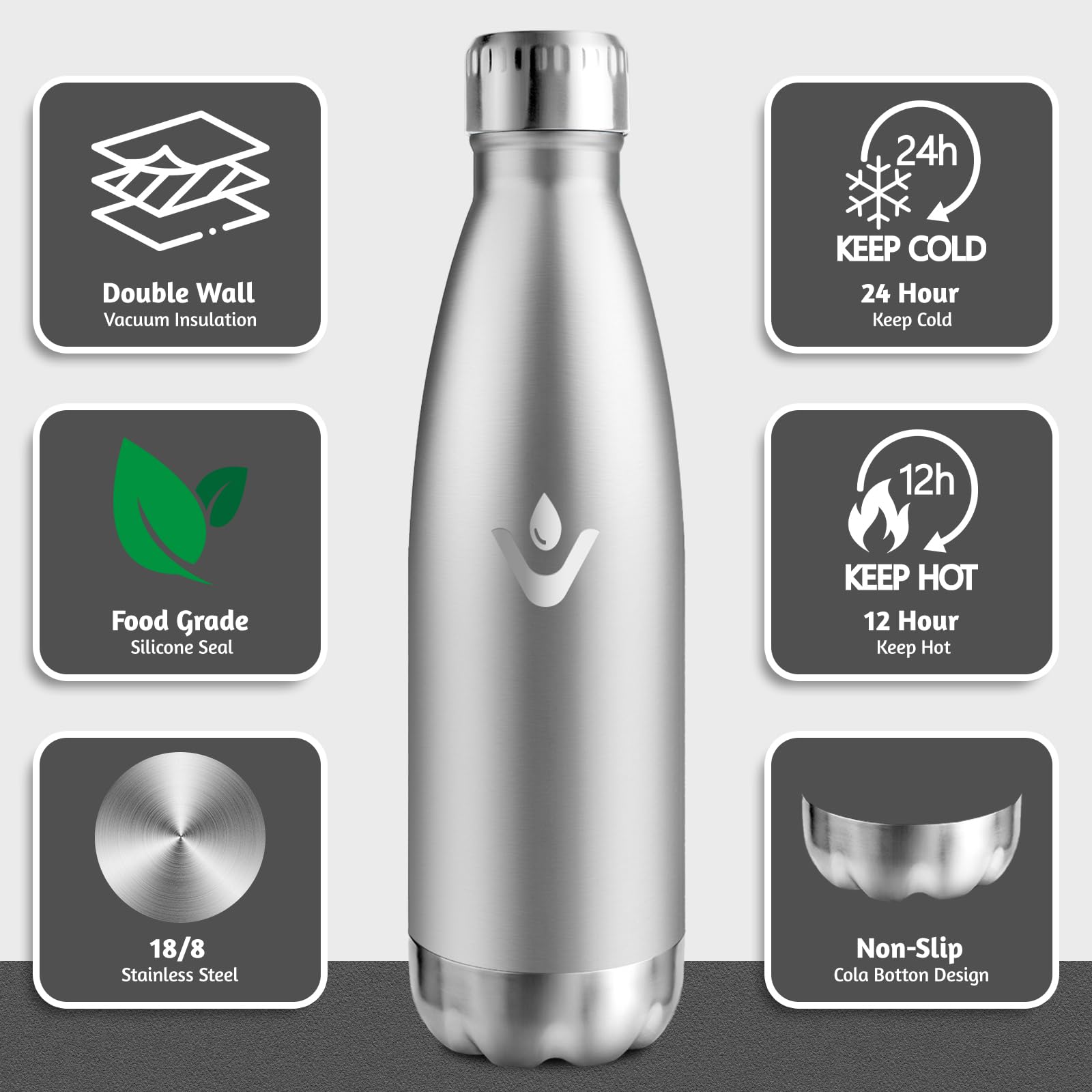 HoneyHolly Borraccia Termica Bambini, 500ML Acciaio Inossidabile 18/8, Borraccia Termiche, Senza BPA, Bottiglia Termica A Prova di Perdite, Termos per Scuola, Campeggio, Sport, Borracce