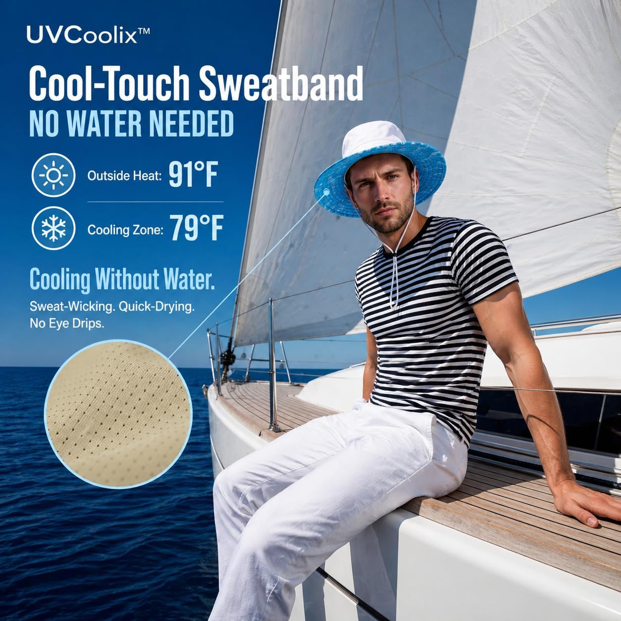 TOP-EX UVCoolix™ Cooling Touch Breathable UPF50+ Waterproof Wide Brim UV Protection Sun Hats Big Head XL XXL