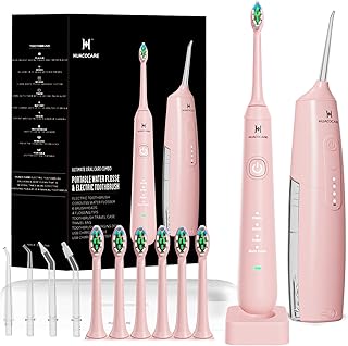 Kit de limpieza oral 2-1, hilo dental de agua y cepillo de dientes eléctrico, cepillado y hilo dental, para limpieza de dientes y salud de las encías (rosa)