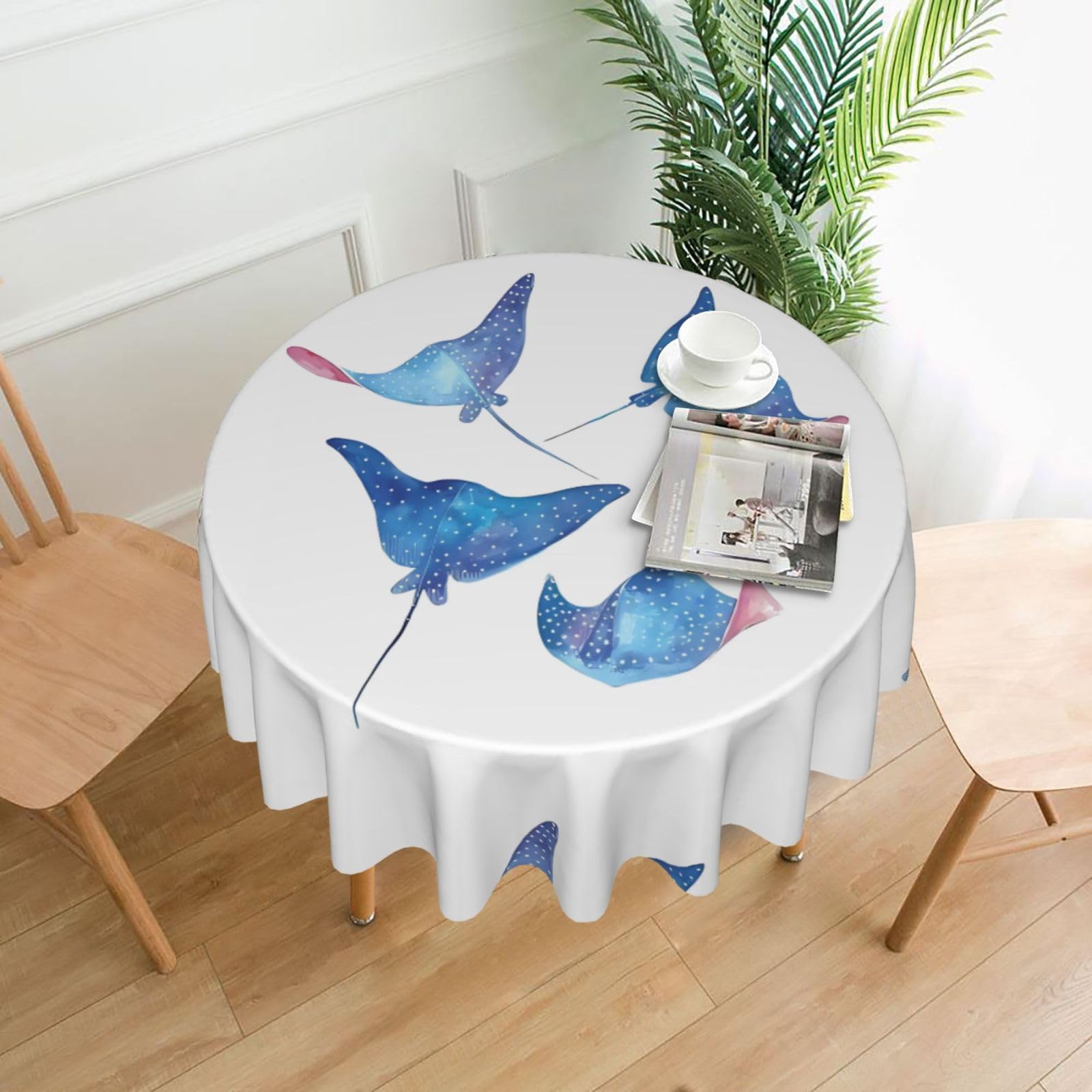 YYHHAOFA Sea Animals Stingrays Prints Round Decorative Tablecloth 60in - High-Grade Polyester Throw for Dining Tables, Parties, & Outdoor Events