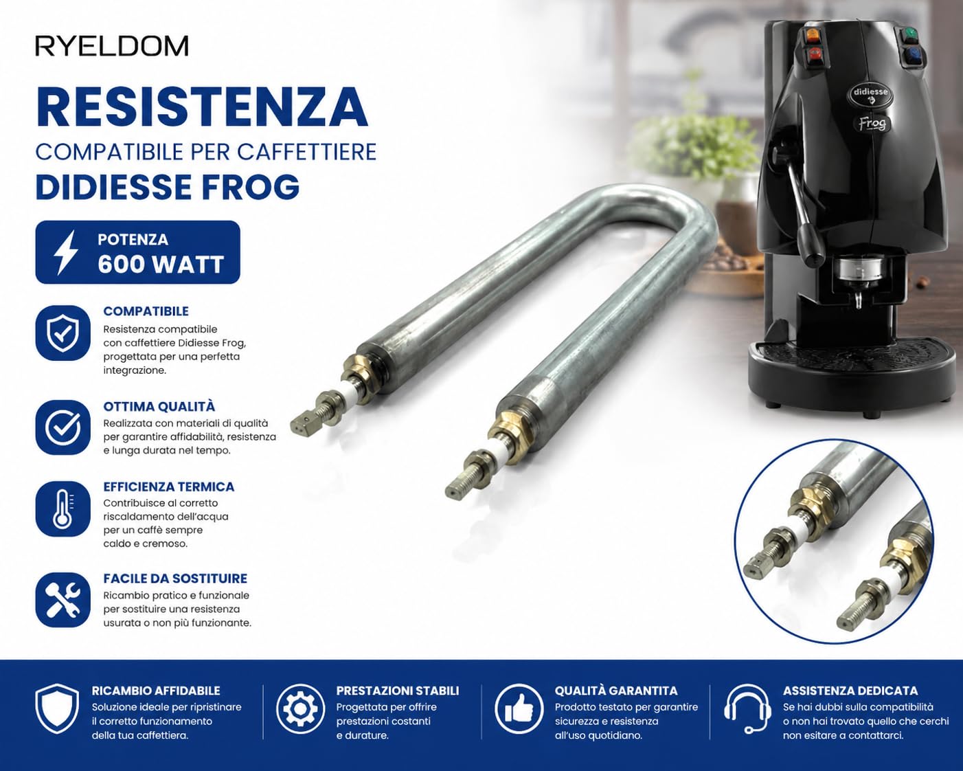 RYELDOM Resistenza compatibile per Caffettire Didiesse Frog 600 Watt