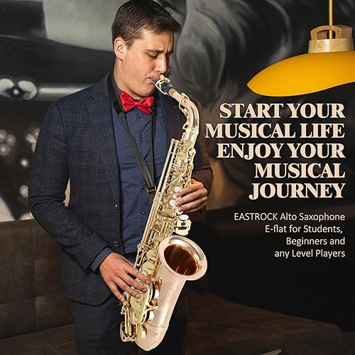 Miniatura 42 de EASTROCK Kit completo de saxofón alto de níquel negro/dorado para estudiantes principiantes con estuche de transporte, boquilla, almohadillas