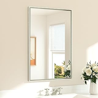 TETOTE Brushed Nickel Mirror for Bathroom Sink 24" x 36" Beveled Frame Brushed Nickel
