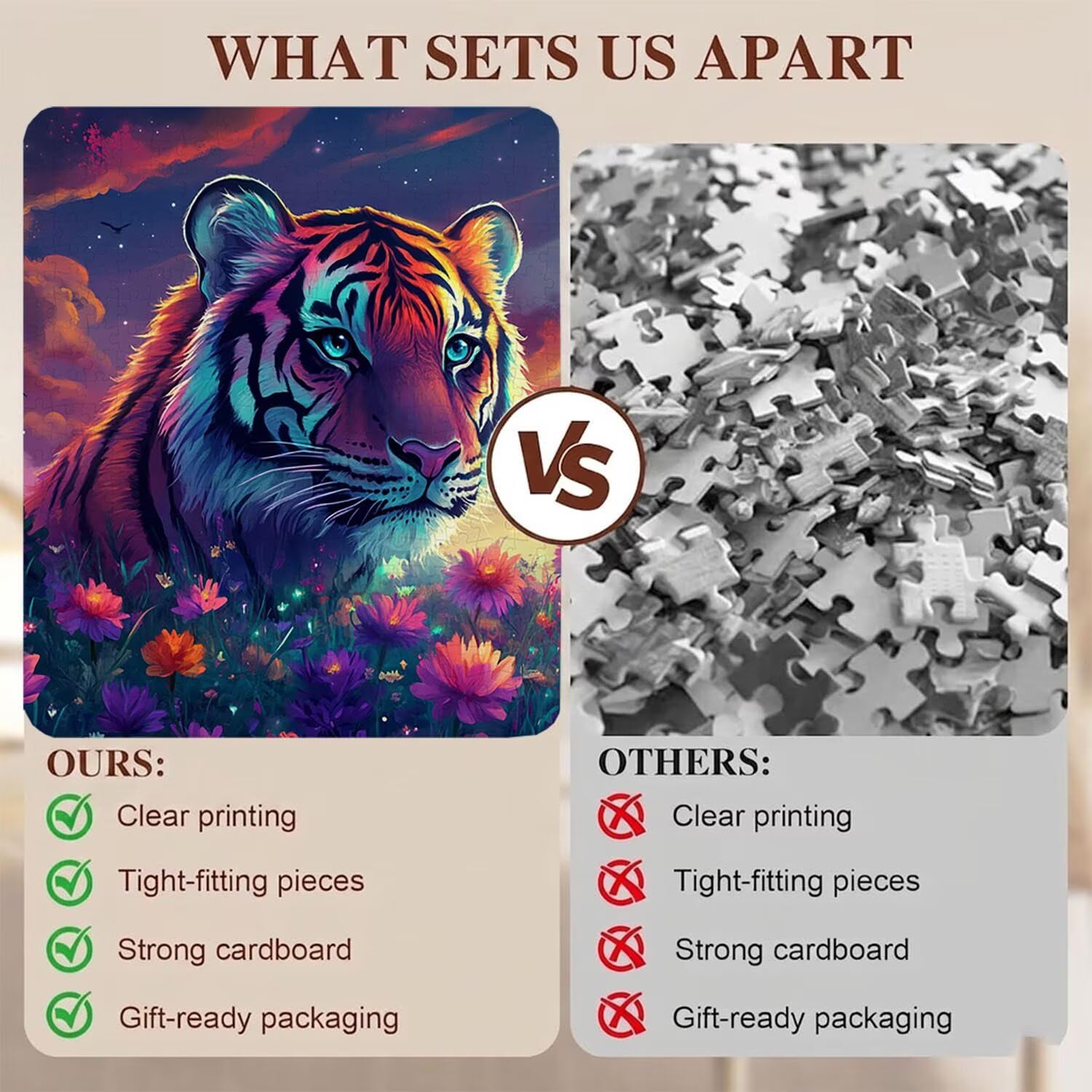 Puzzle 6000 Pezzi Classici, Puzzle tigre Carino 179 x 105 cm, Gioco Educativo e Antistress in Legno con Poster Incluso, Ttività DIY per Famiglia, Regalo per Appassionati, Decor Parete Casa, f0-618