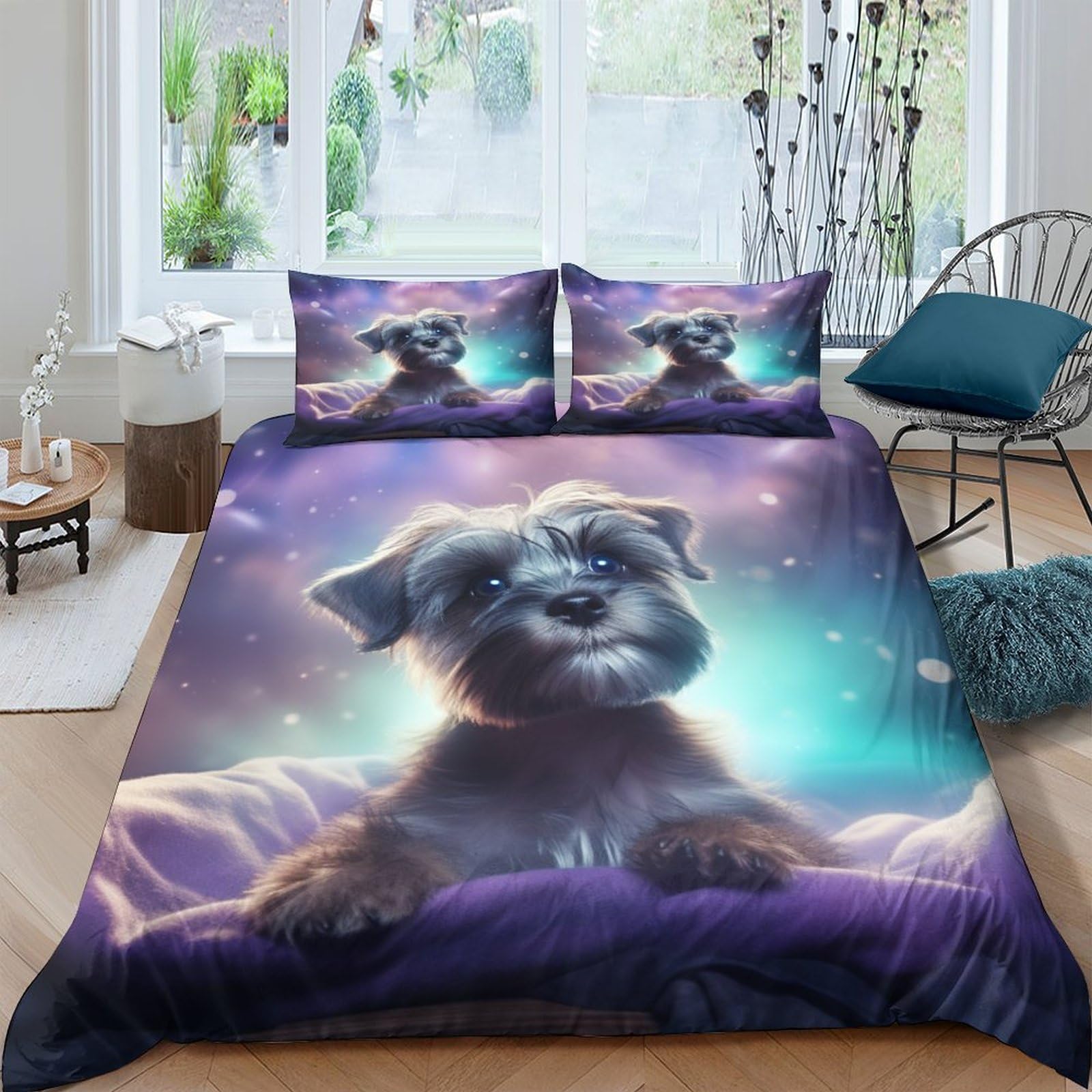 Housse de couette hypoallergénique chien parure de lit 220x240 anti-allergie pour enfants