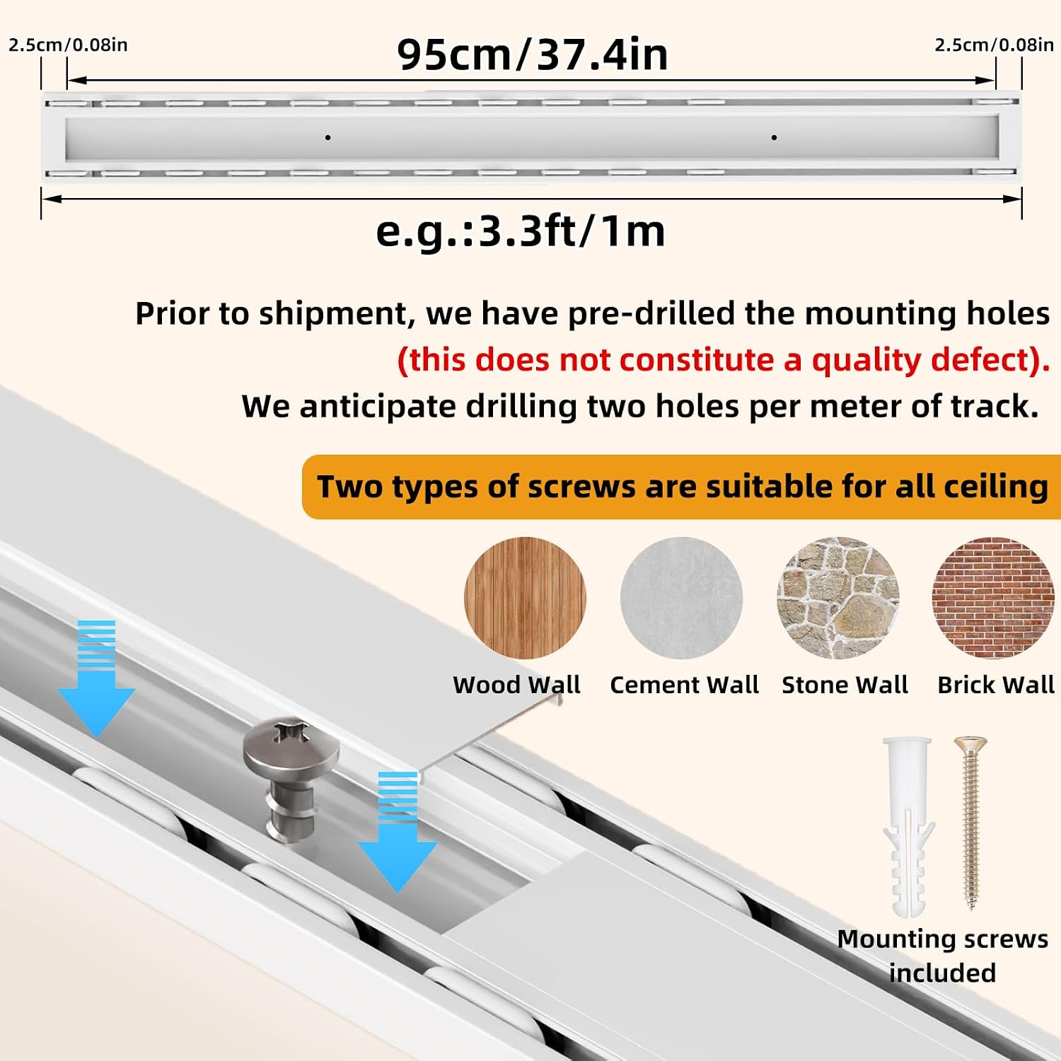 Double Curtain Track Ceiling Mount,4.9ft Silent Curtain Rail System White