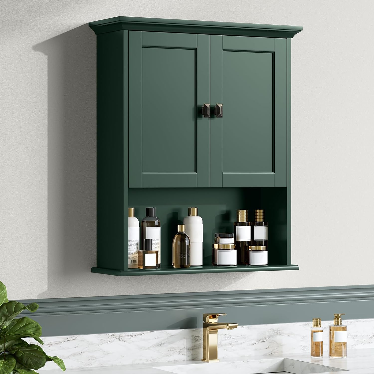 Medicine Cabinet, Bathroom Wall Cabinet Over The Toilet Storage Cabinet Wall Mounted with Build-in Spirit Level Cupboard Hanging Cabinet for Bathroom Laundry Kitchen Living Room, Forest Green