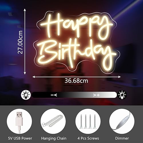 Miniatura 5 de Happy Birthday Neon Sign Wall Decor,Birthday Party Decor,Birthday Neon Sign Light Wall Bedroom Home Party Decor,Birthday Gift for Parent Kids