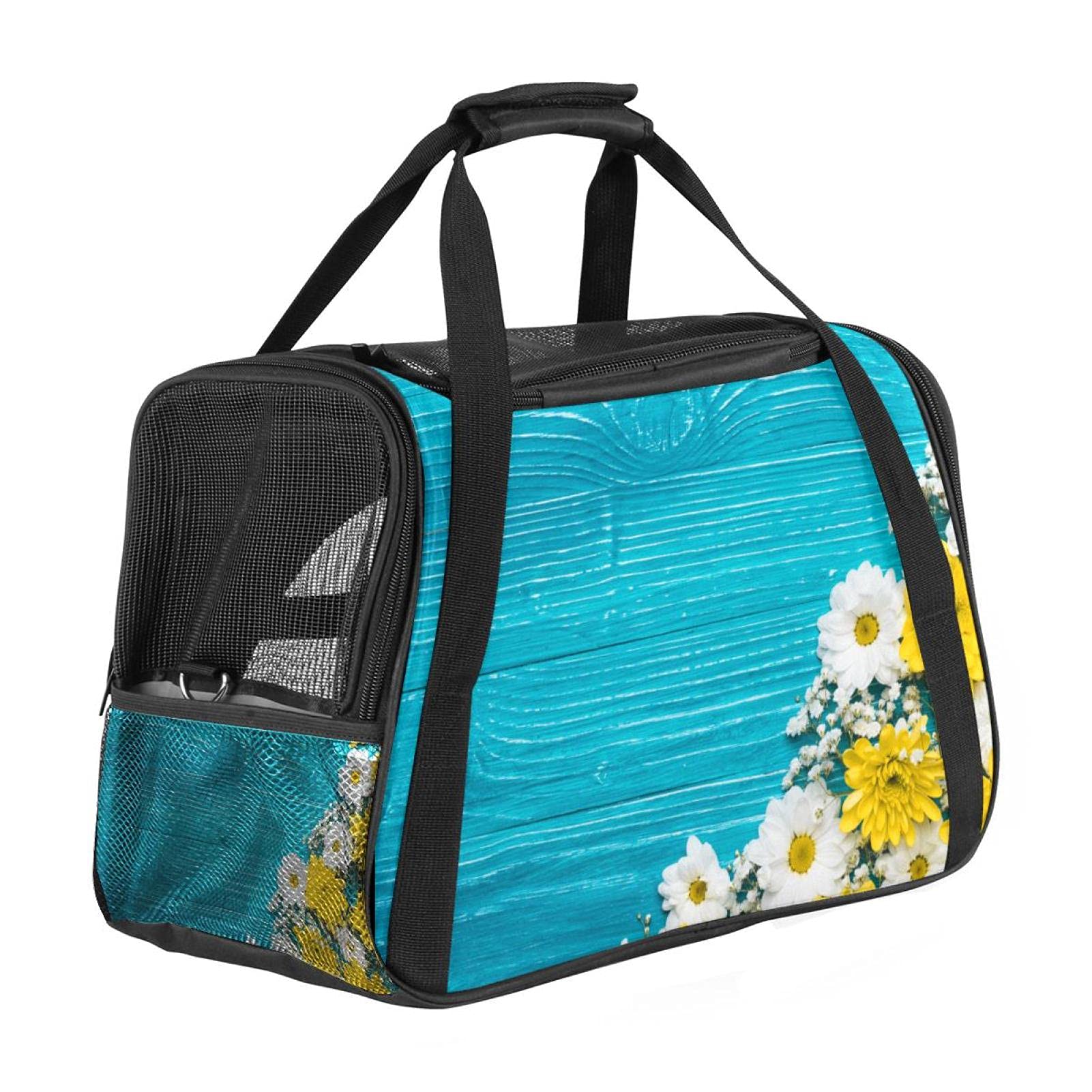 Sac de transport animal cabine avion chat chien lapin souple bleu fleuri