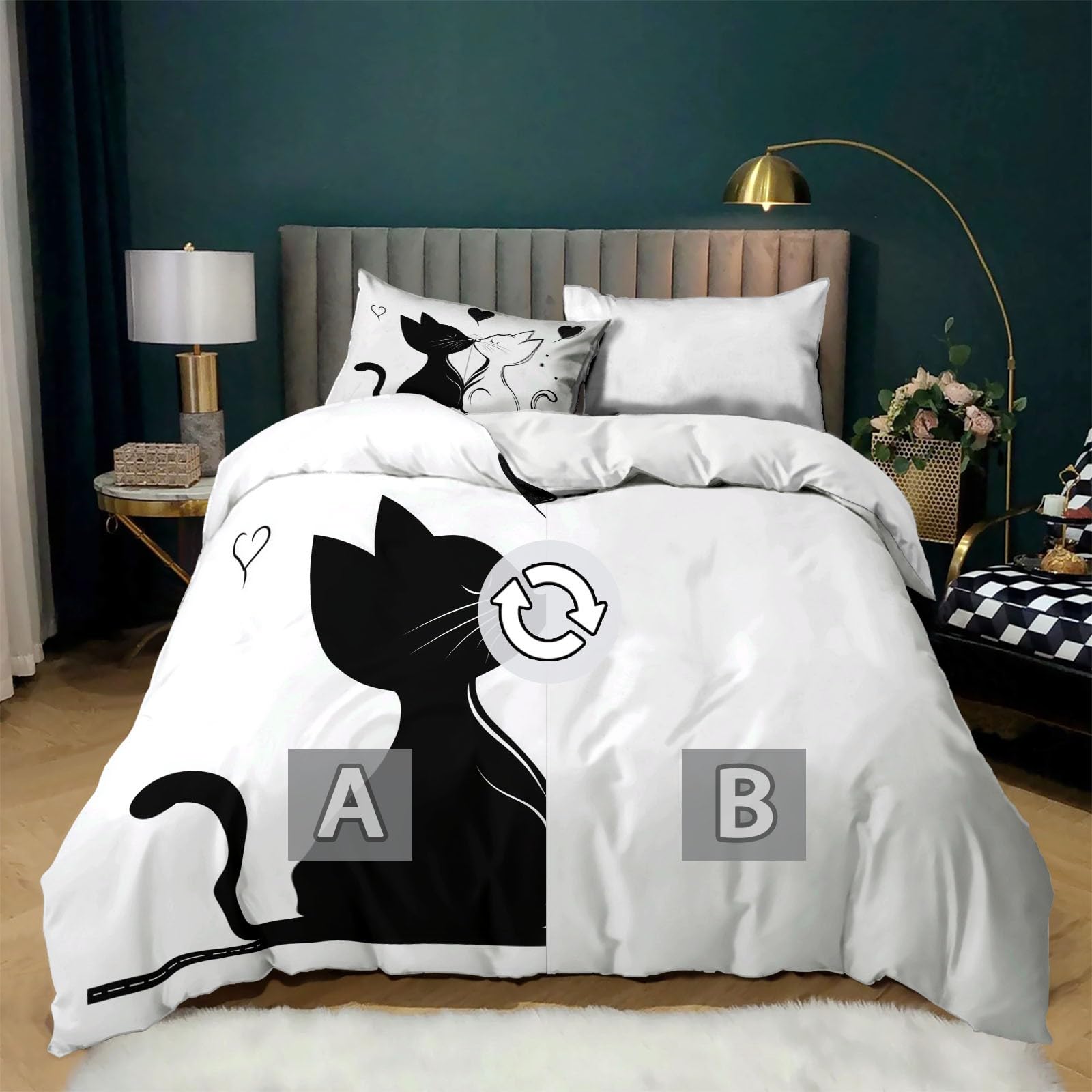 Bettbezug-Set mit Kissenbezug Bettwäsche-Set für Jungen Mädchen Kinder, Pärchen Katz Cartoon Romantische Haustiere Drucken Bettbezug 240 x 220 3er Set Weich Mikrofaser, Atmungsaktiv