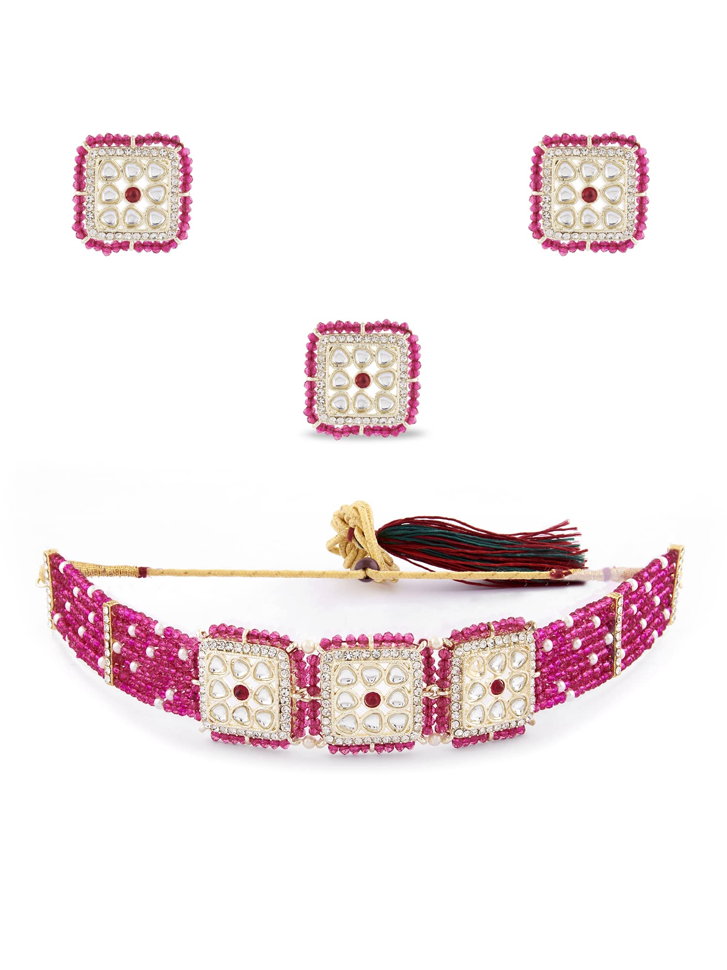ZAVERI PEARLS Dark Pink Dazzling Crsytal Multistrand Beaded Kundan Choker Necklace Earring & Ring Set For Women-ZPFK15656 (B0BVZQGXVJ) Amazon Price History, Amazon Price Tracker