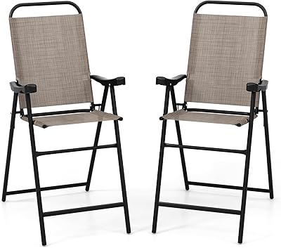 Giantex 2-Pack Folding Sling Chairs - Patio, Camping, Beach Outdoor Lounge Chairs (Black)