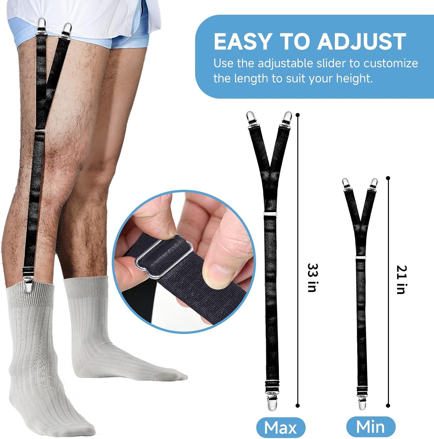 EGGBOY 2Pairs Shirt Stays for Men,Adjustable Elastic Shirt Garter/Tucker for Men&Women,Footloop/Y Style,with Locking Clamps