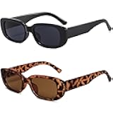 Retro Rectangle Sunglasses 2 Pack Trendy Y2K 90s Sunglasses for Women Men Vintage Glasses Square Frame UV400 Protection