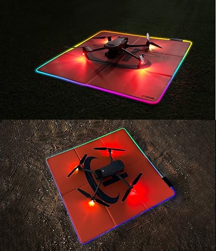 Miniatura 6 de CYNOVA - Almohadilla de aterrizaje para drones Pro con peso de 25 pulgadas 256in con luces RGB universal impermeable portátil plegable rápido para