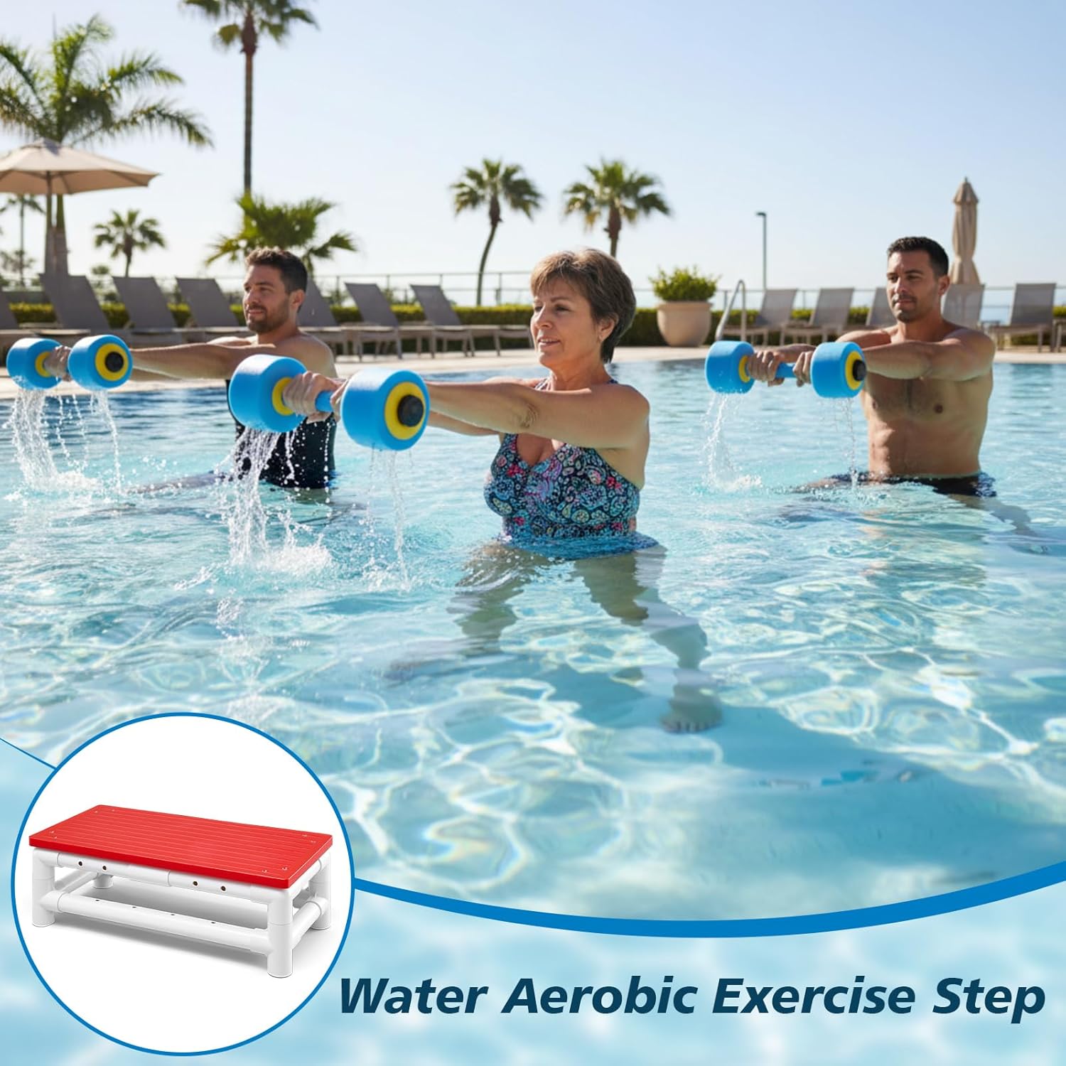 BreezeHug Water Aerobic Exercise Step, Aquatic Step, Aerobic Fitness Platform for Pool Fitness, Rehabilitation, Weight Loss and Multipurpose, 23.5" x 11" x 8.5"