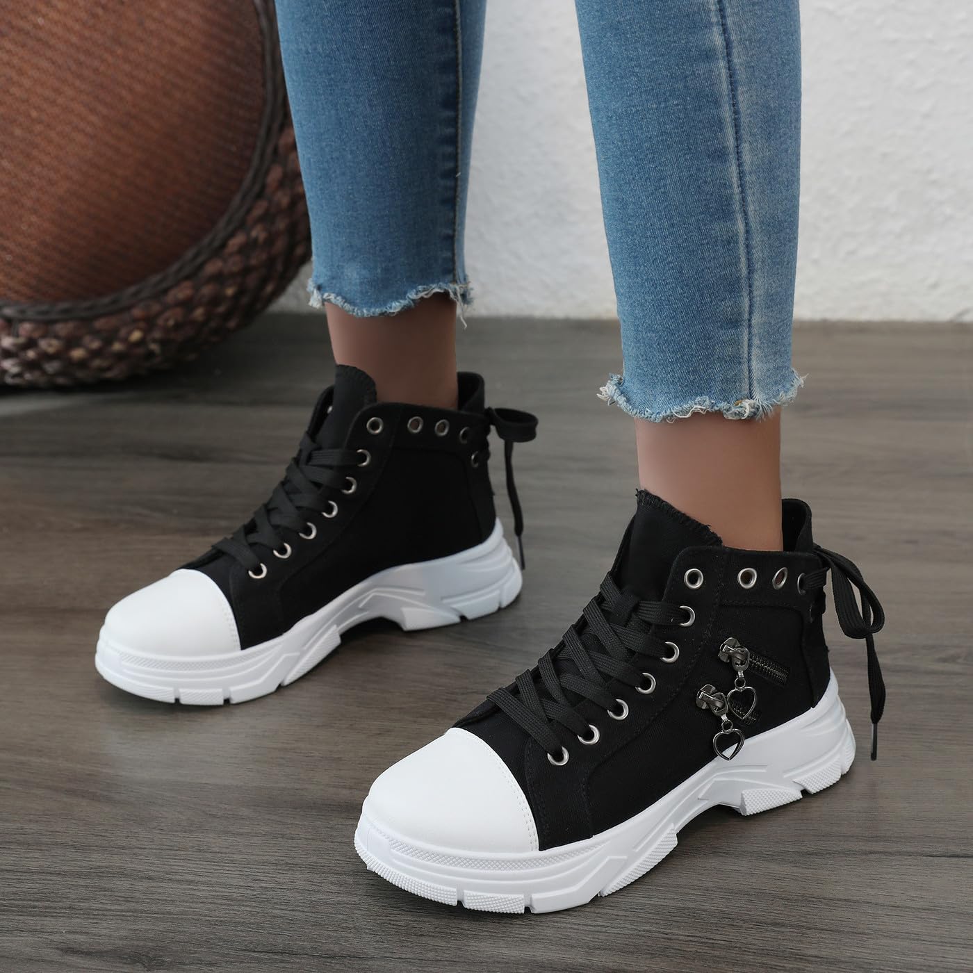 VAXAV Women's Lightweight High Top Platform Canvas Sneakers Breathable Walking Shoes - Image 6