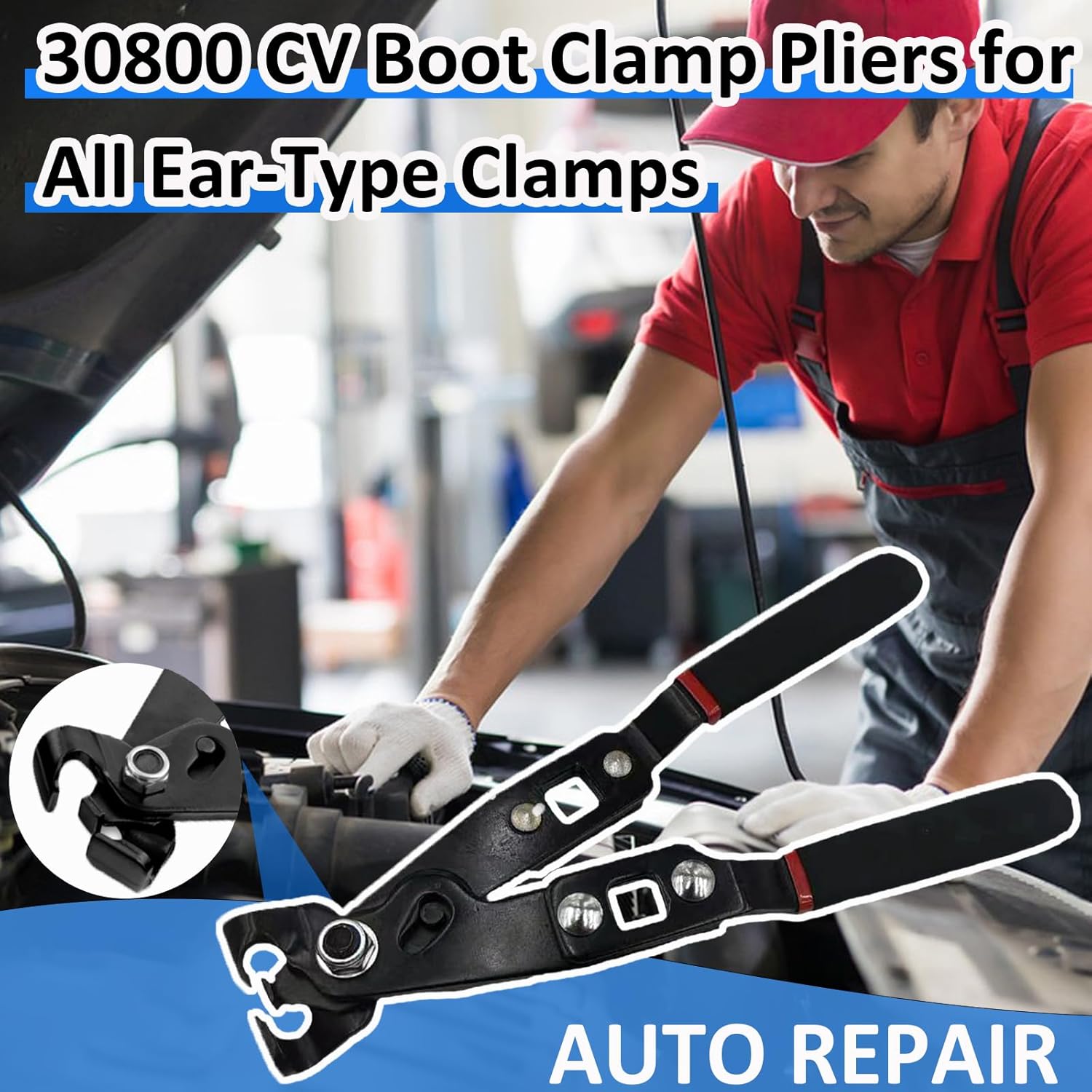 30800 CV Boot Clamp Pliers, 9 in Ear Type Joint Boot Tool, Universal Axle Clamp for Auto ATV Crimp or Remove, Used With Torque Wrench