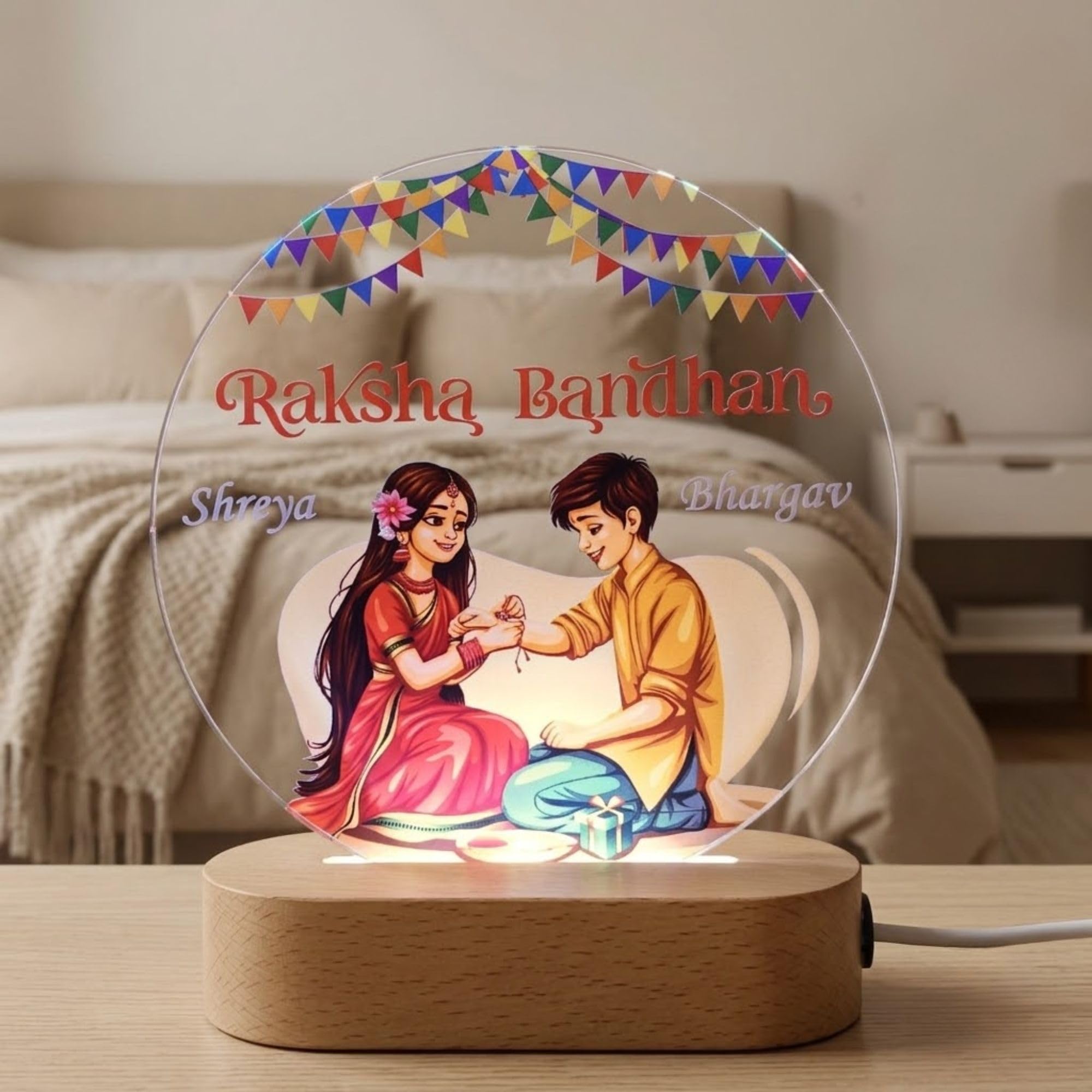 SHAYONA Personalized Raksha Bandhan LED Acrylic Lamp for Brother & Sister | Custom Name Rakhi Night Light with Brother Sister Artwork | Customized Rakshabandhan Gift for Bhai Behan 2