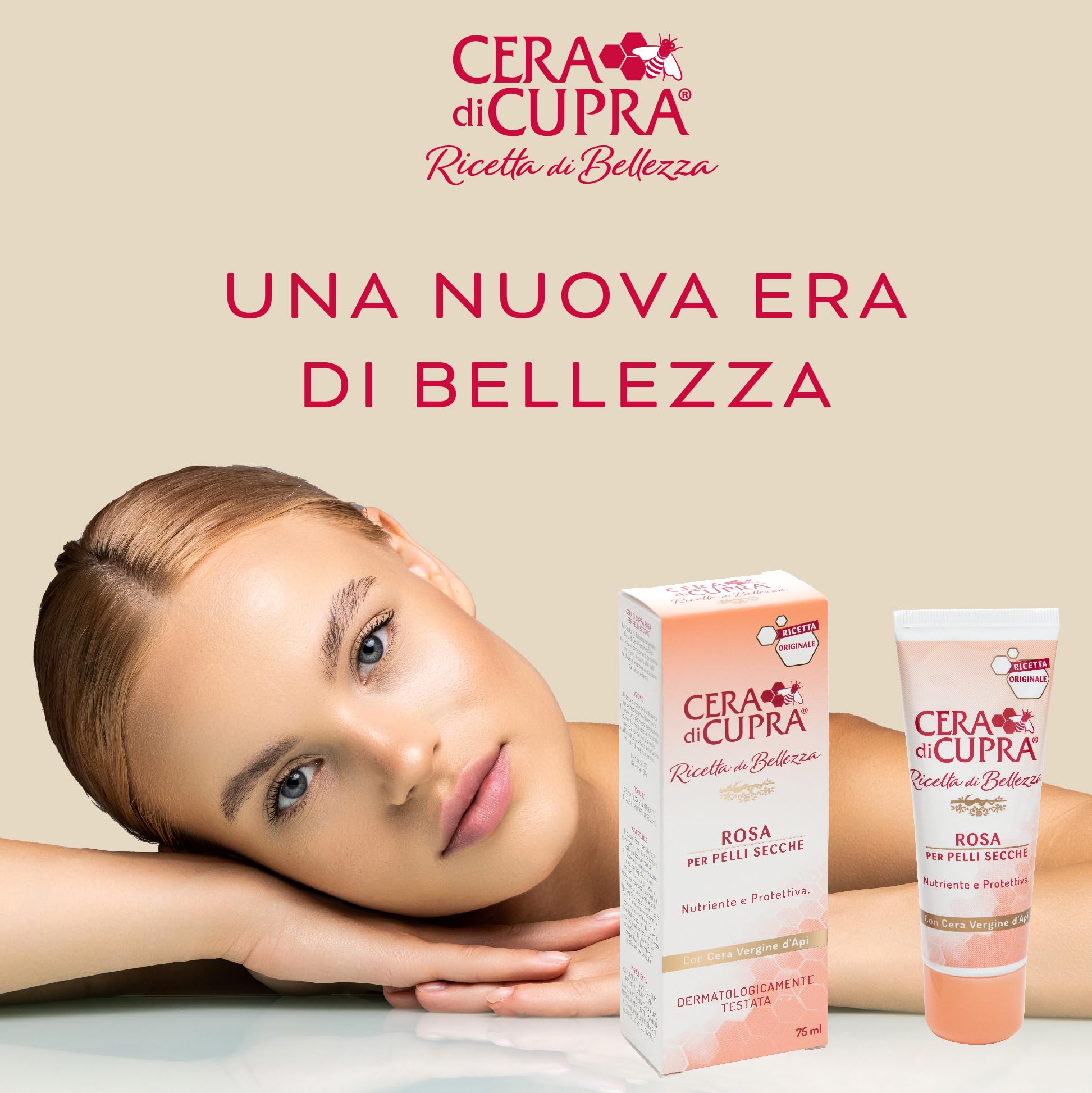 Cera di Cupra, Crema Rosa Formulazione Tradizionale, con Cera Vergine d'Api, Ricca di Componenti Protettivi, ad Azione Antietà, Made in Italy, Dermatologicamente Testata, Tubetto da 75 ml