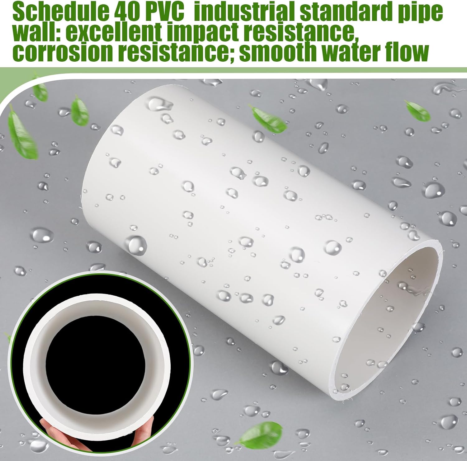 Pangda 6" x 1' PVC Pipe Schedule 40 Heavy Duty Plastic Plumbing Pipe Cut to Custom Lengths High Flow Impact Resistant Tube for Irrigation Pool Spa Water Supply Drainage, White