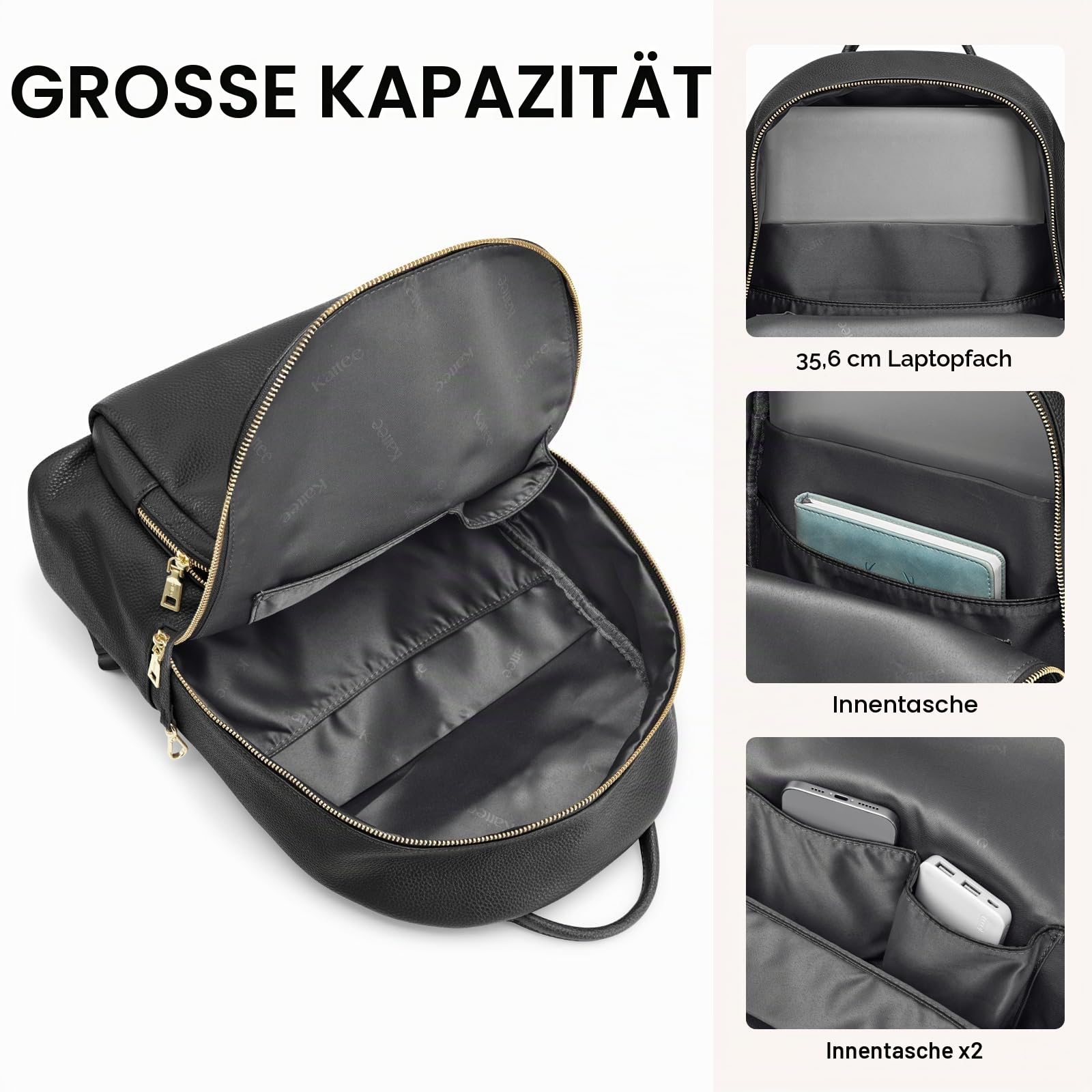 Kattee Echtleder Rucksack Mit 14 Zoll Laptopfach Damen Rucksack für Schule und Uni Mittelgroß