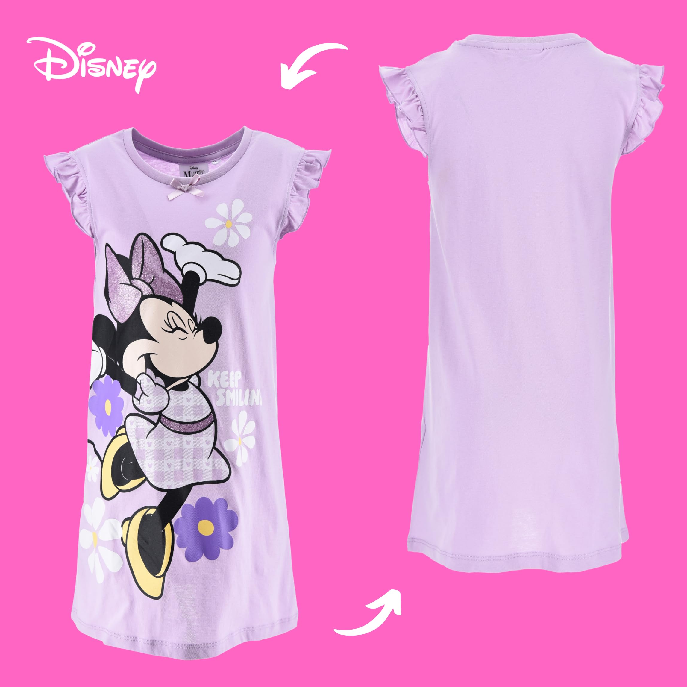 Disney Minnie Mouse Camison Algodon Suave Gingham Vestido Manga Corta para Niña Tallas 3-8 Años
