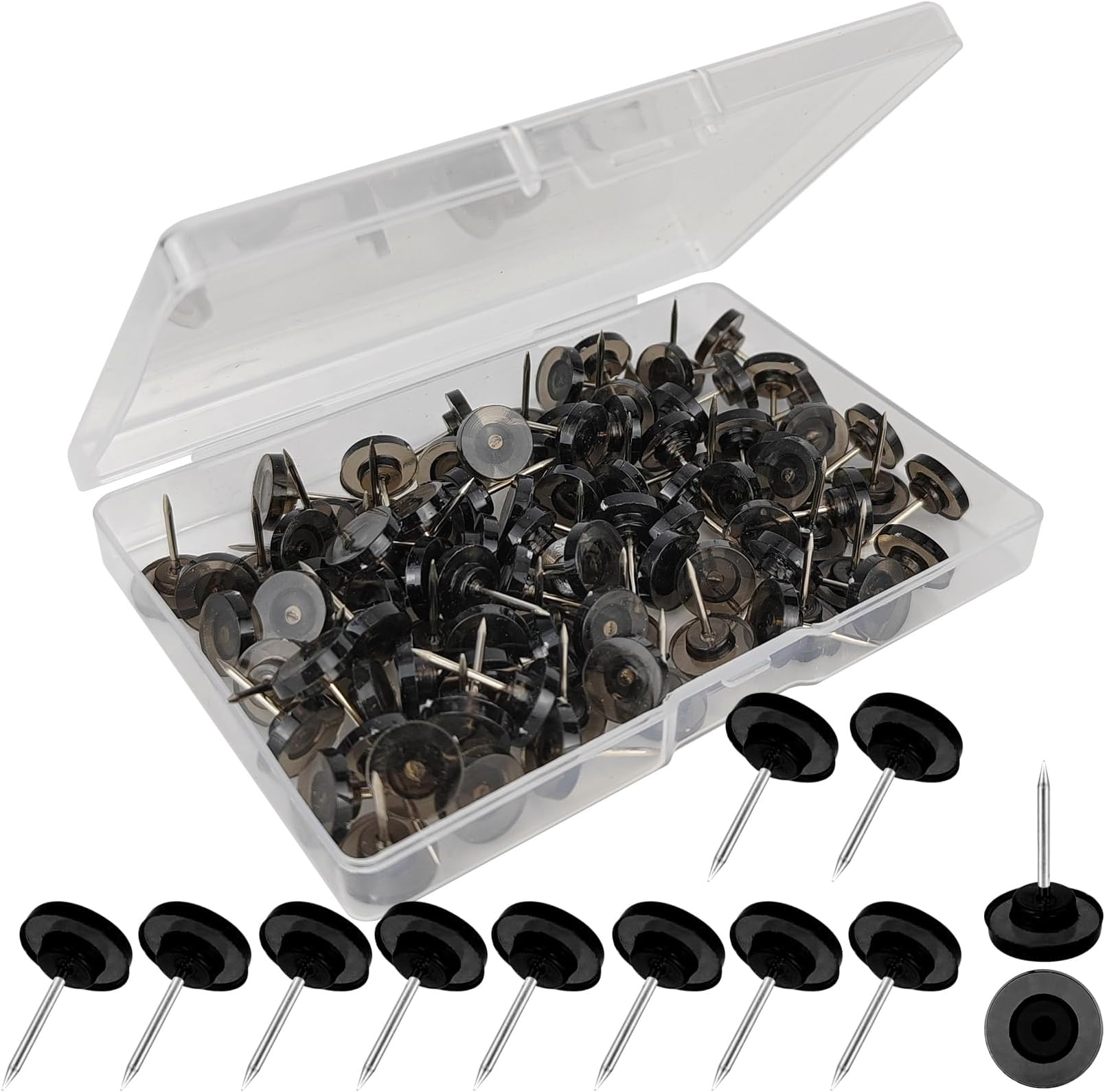 200 Pcs Black Push Pins, Flat Thumb Tacks, Pushpins for Cork Board, Bulletin Board, Wall Hanging (Black, 200)
