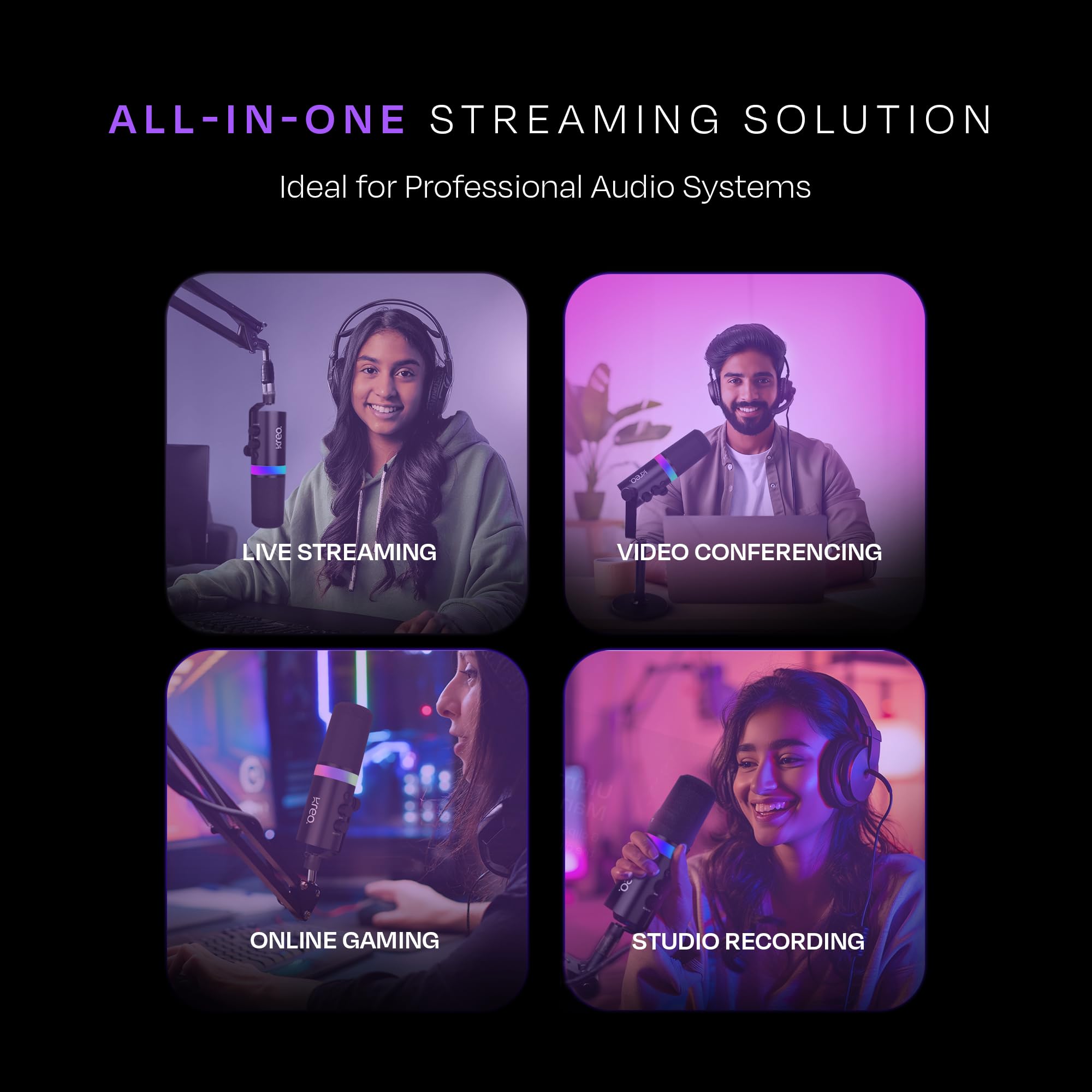 Kreo Sonik Dynamic Gaming Microphone – XLR/USB Mic with RGB Lighting, Gain & Mute Control, Desk Stand – for PC, Mobile, Console, Streaming, Podcasting, YouTube, Discord, Recording - Image 6 thumbnail