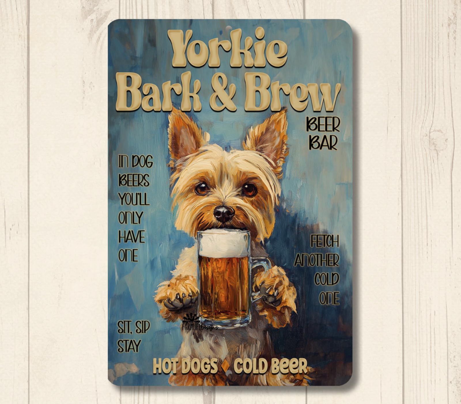 Yorkie Beer Bar Sign Bark & Brew pub man cave Yorkshire Terrier dog funny metal home decor