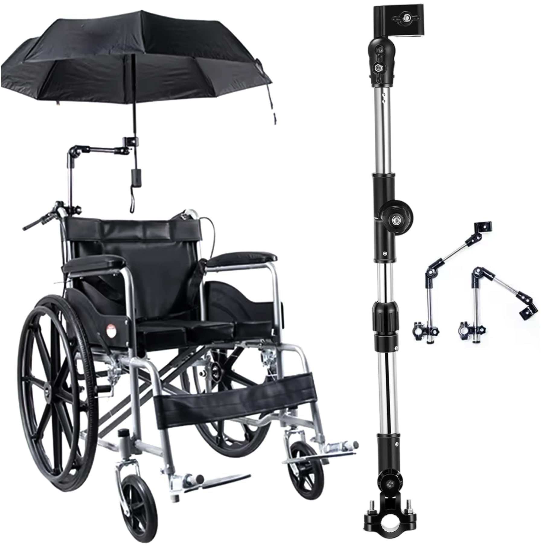 Ombrello per sedia a rotelle, Portaombrello per passeggino, Morsetto regolabile retrattile Supporto in acciaio inossidabile con base antiscivolo per passeggini Sedie a rotelle Bici, Morsetto