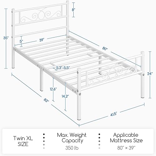 Miniatura 47 de Yaheetech - Base de cama, plataforma clásica de metal con cabecera y estribo - base de colchón con diseño floral para adultos, niñas, niños - Negro