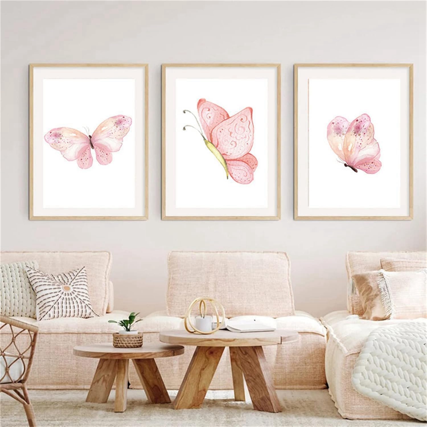 HMXQLW Modern Pink Butterfly Wall Pictures Children's Room Pictures Art Prints Living Room Decoration, Canvas Pictures Posters and Prints Wall Art Bedroom Frameless (3 x 60 x 90 cm)
