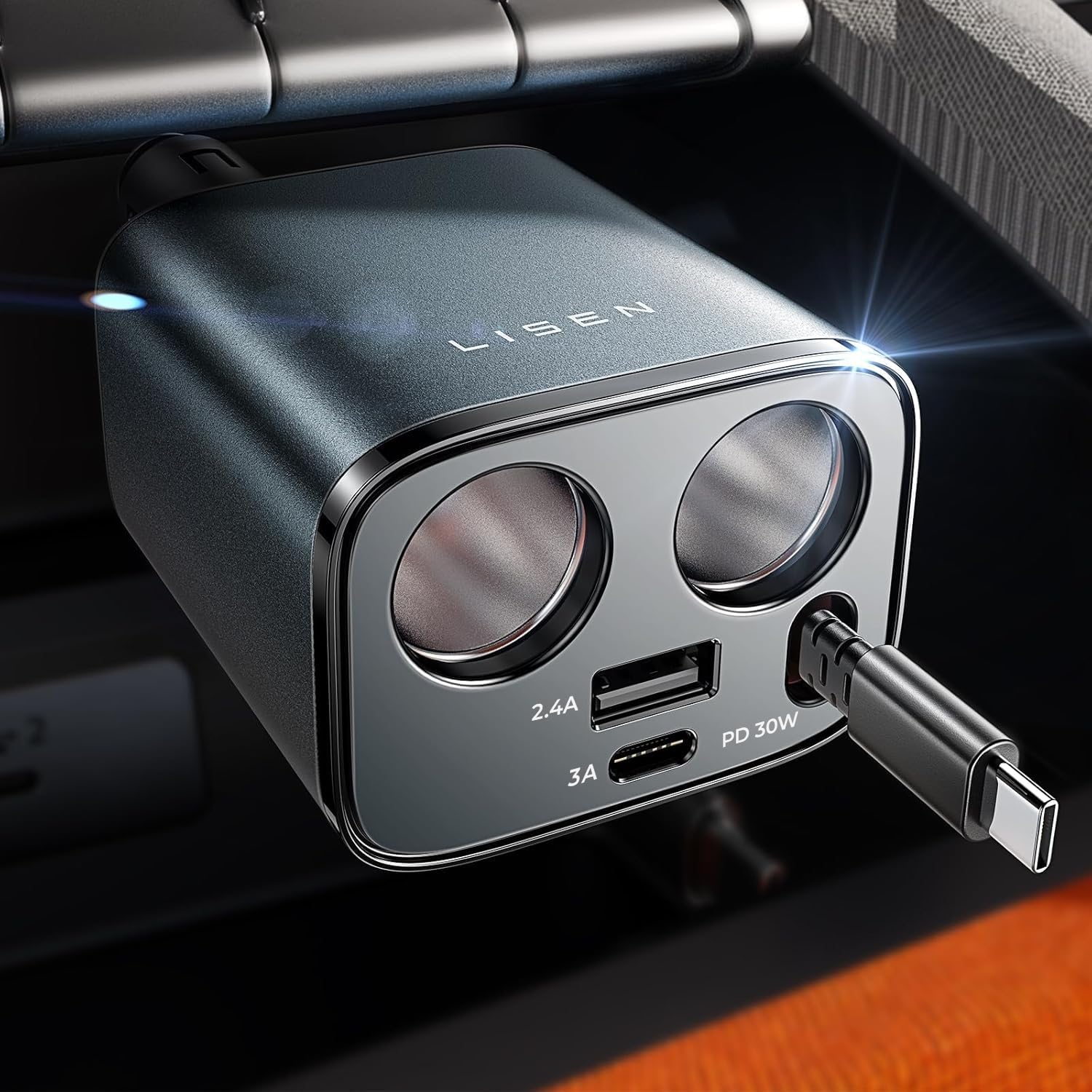 LISEN 5in1 Cigarette Lighter Splitter, 140W 2 Socket