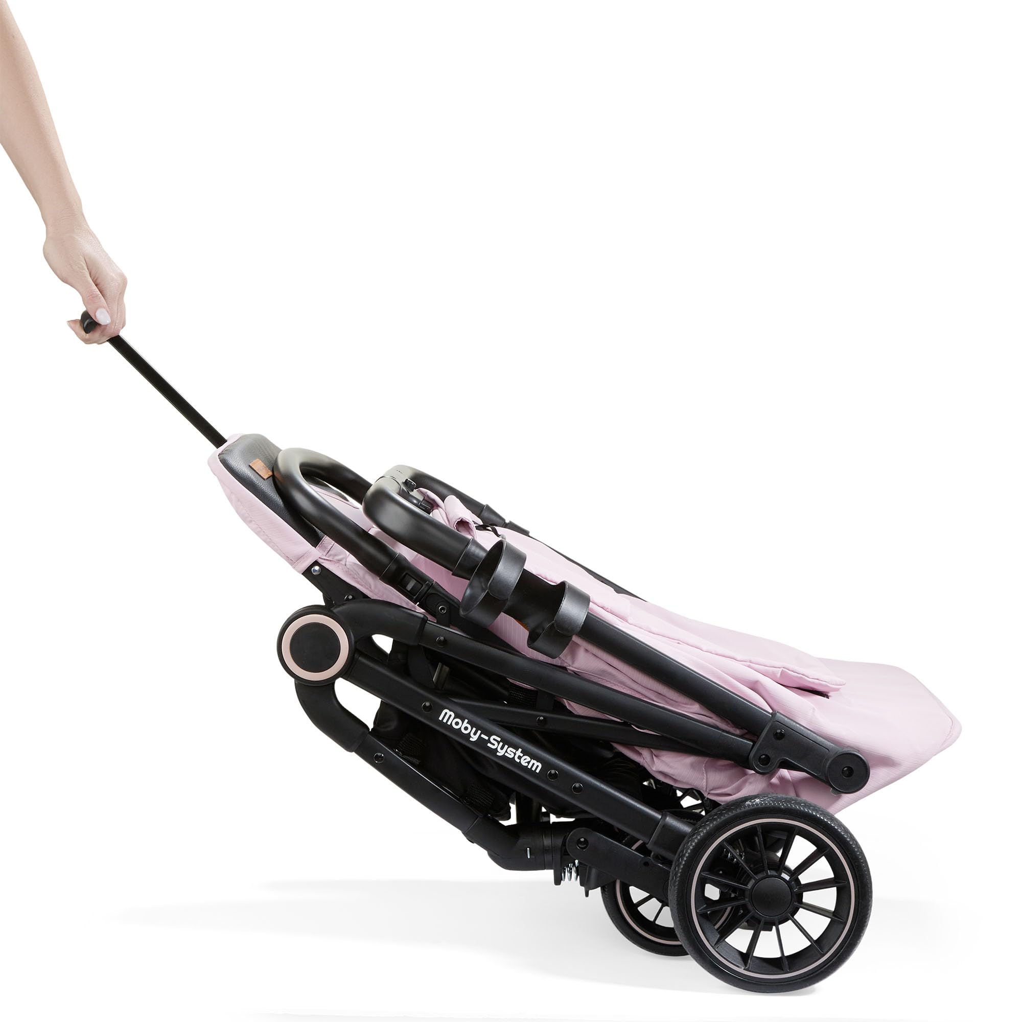 Moby-System LENA PINK PRO Poussette Canne avec Fonction Valise, Légère et Compacte 6–48 Mois, Roues EVA avec Suspension, Capote XXL, Pliage à Une Main, Rose