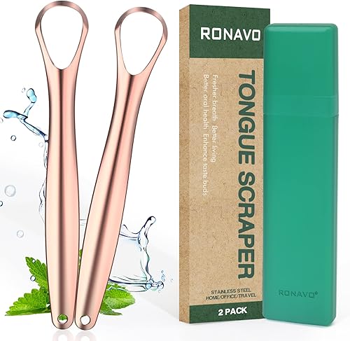 RONAVO Raspador de lengua para niños y adultos, tamaño adecuado para boca pequeña, refresca el mal aliento (estuches de viaje incluidos), cuidado