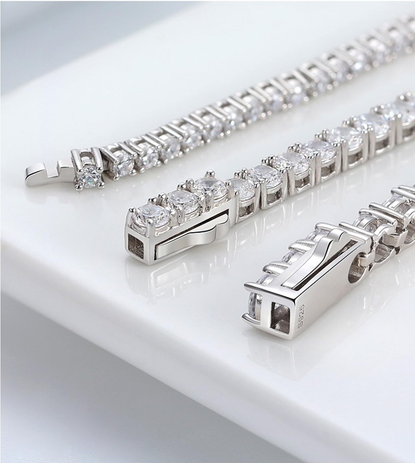 Bracelet Argent Femme 925, Bracelet Chaîne de Tennis avec Zirconium Ronde 2MM-4MM - Cadeau pour Maman Épouse Fille Amie