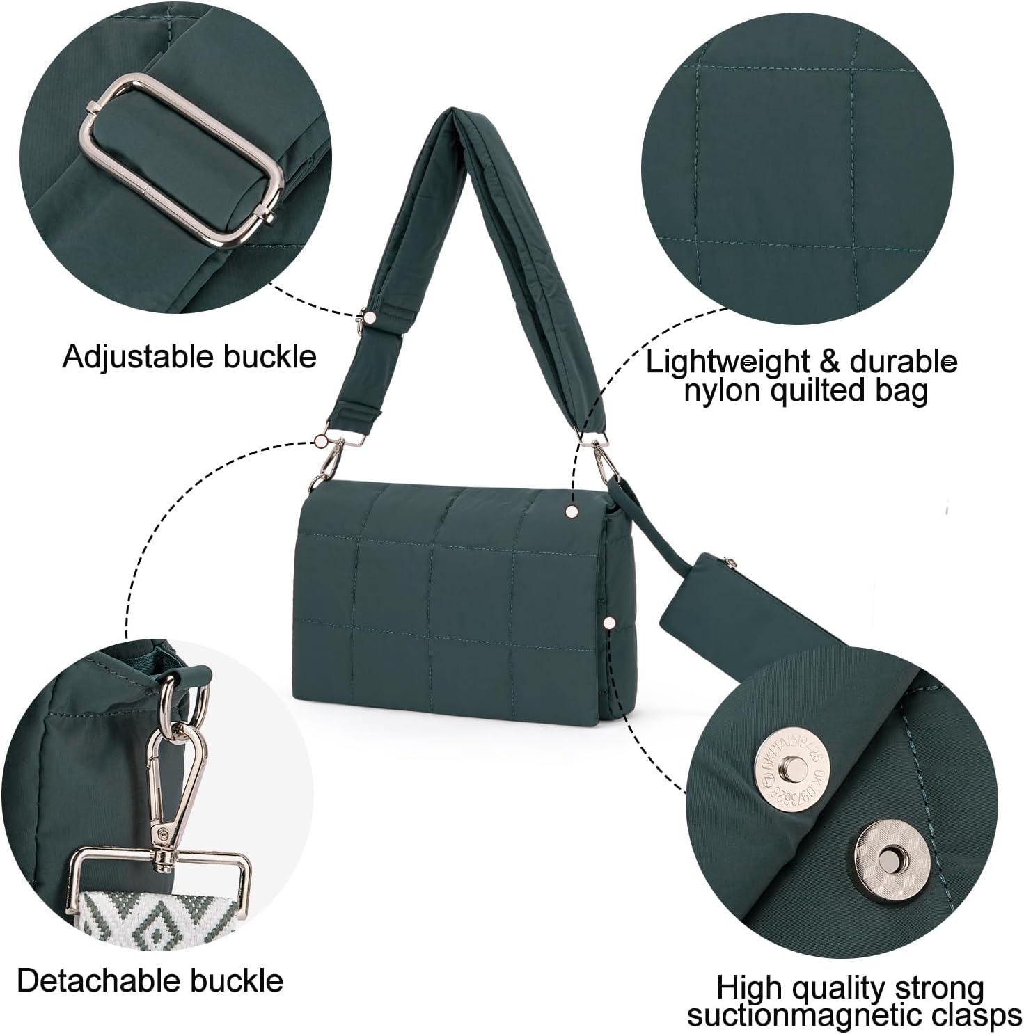 CLUCI Puffer Shoulder Bag Puffy Crossbody Purse for Women Middle Tote Bag Lightweight Cotton Padded Hobo Handbag - Image 5