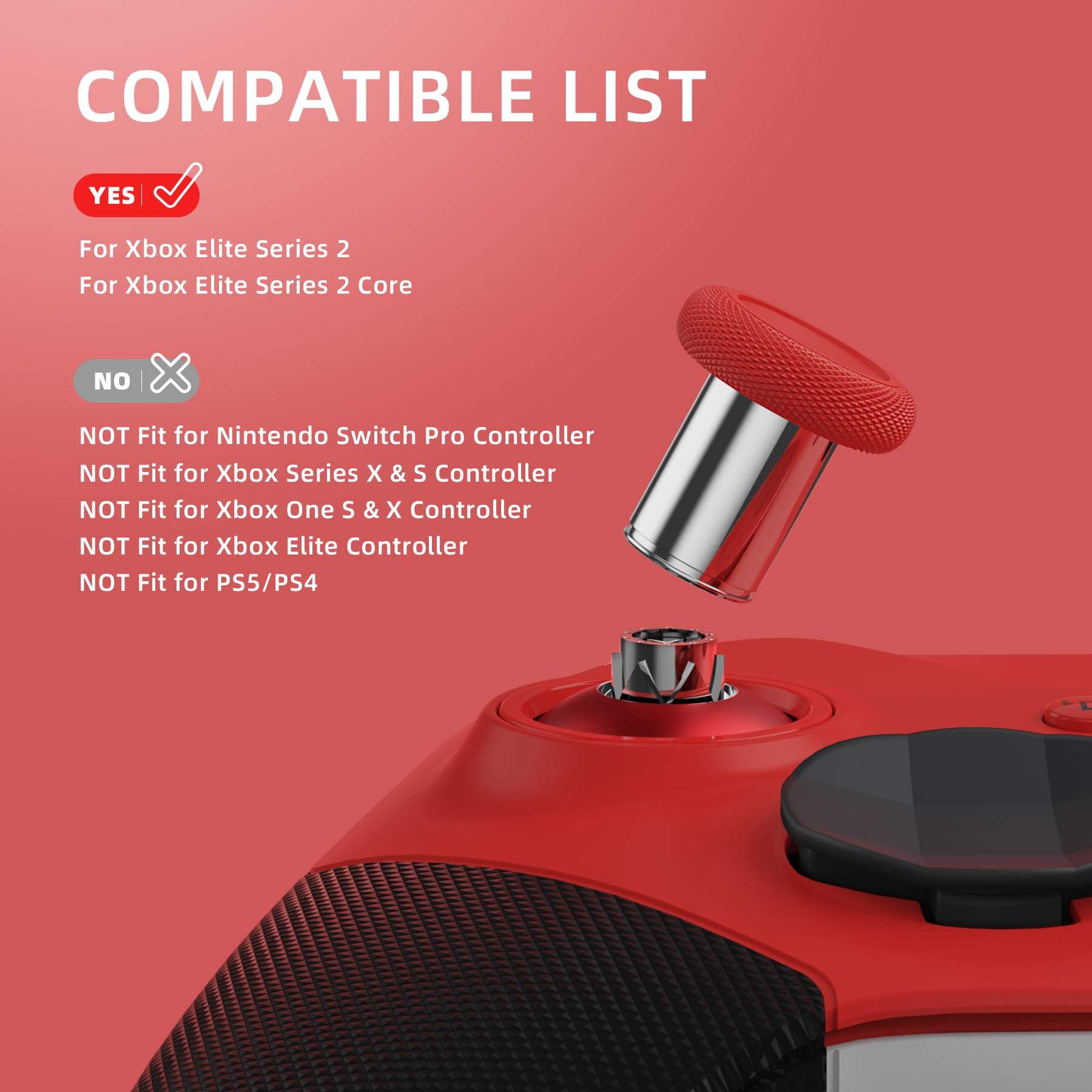 eXtremeRate 6 in 1 Magnetic Metall Thumbsticks Austauschbare Joysticks Analogsticks Kappen Tasten Set für Xbox Elite Series 2 & Series 2-Core Controller-Rot&Silber