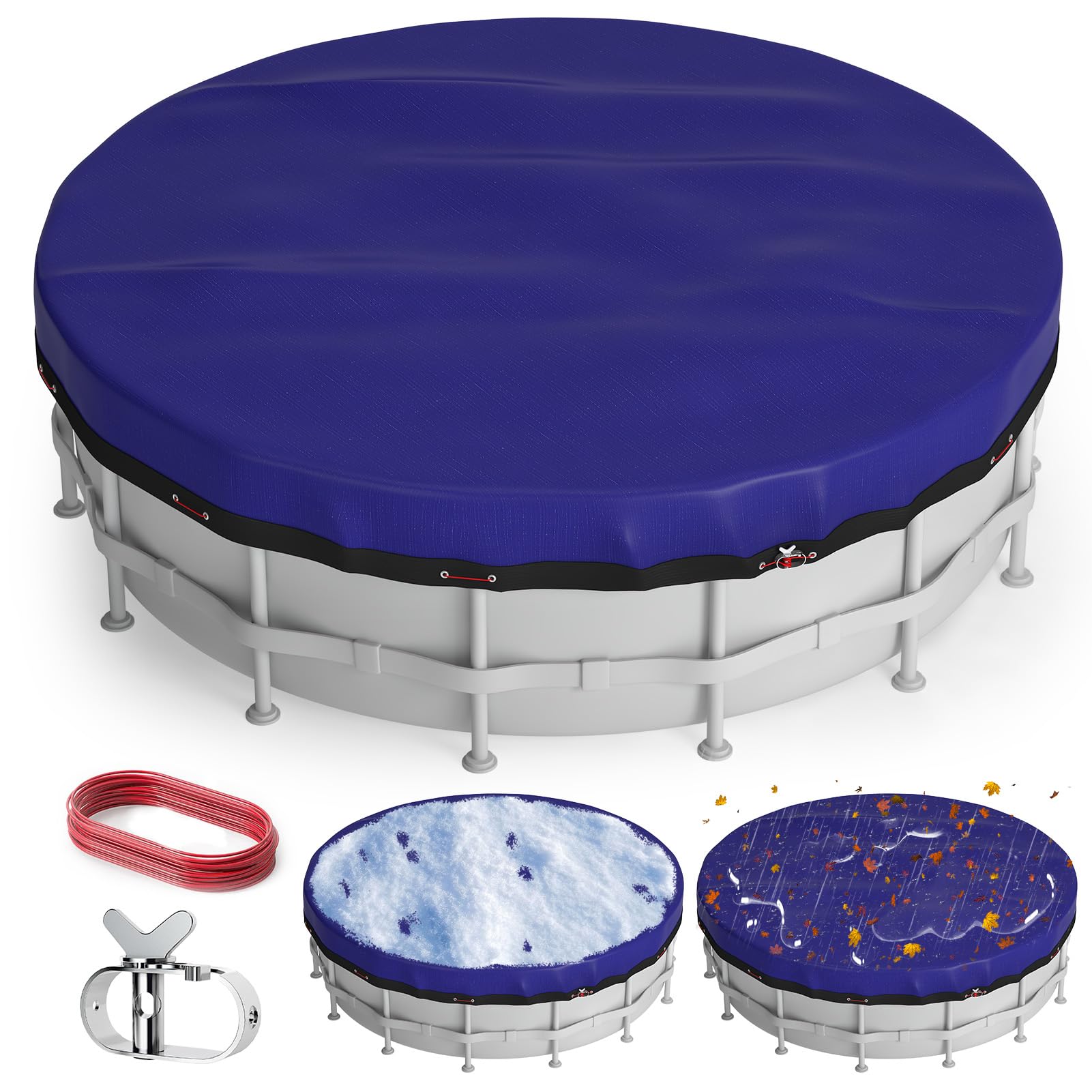 10 Ft Round Winter Pool Covers, Swimming Pool Cover Protector with Steel Rope - All Season Inflatable Above Ground Pool Covers for UV Resistant,