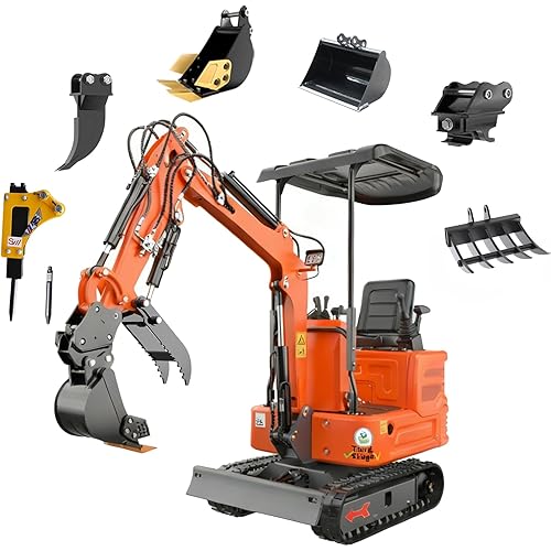 2650lb Mini Excavator with 13.5HP Gas Engine, Hydraulic Thumb, Quick Connect Attachments, Compact Design for Garden, Yard Landscaping, Farm, and Small Construction Projects (Orange（DM150pro）+7)