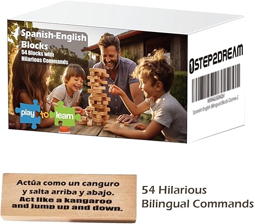 Miniatura 3 de 1step2dream Juego de torre de apilamiento español  Juego de bloques bilingües para niños y adultos  Perfecto para la familia, aula  54 comandos