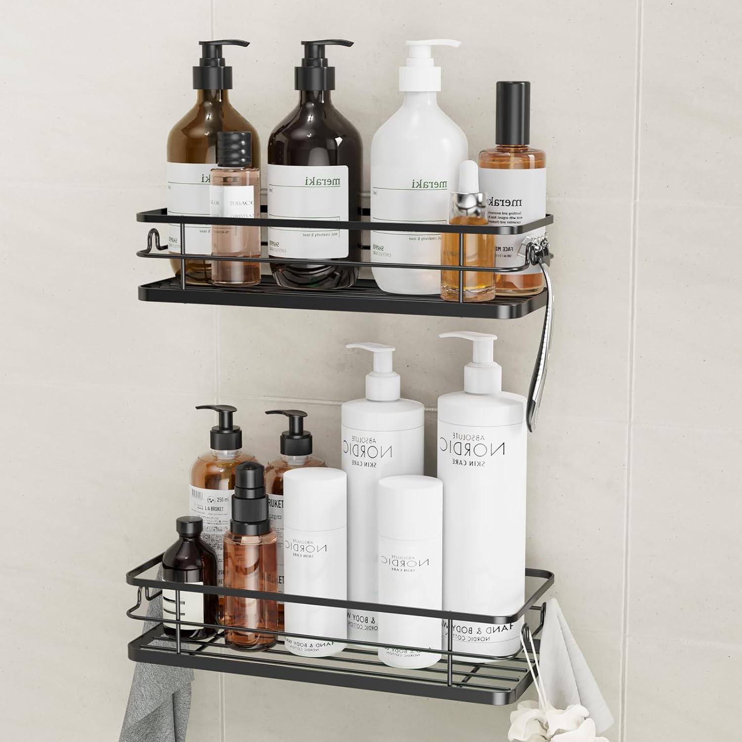 Golden Bell Shower Caddy 2 Pack, Bathroom Shelf Organiser with Strong Adhesive, No Drilling ...