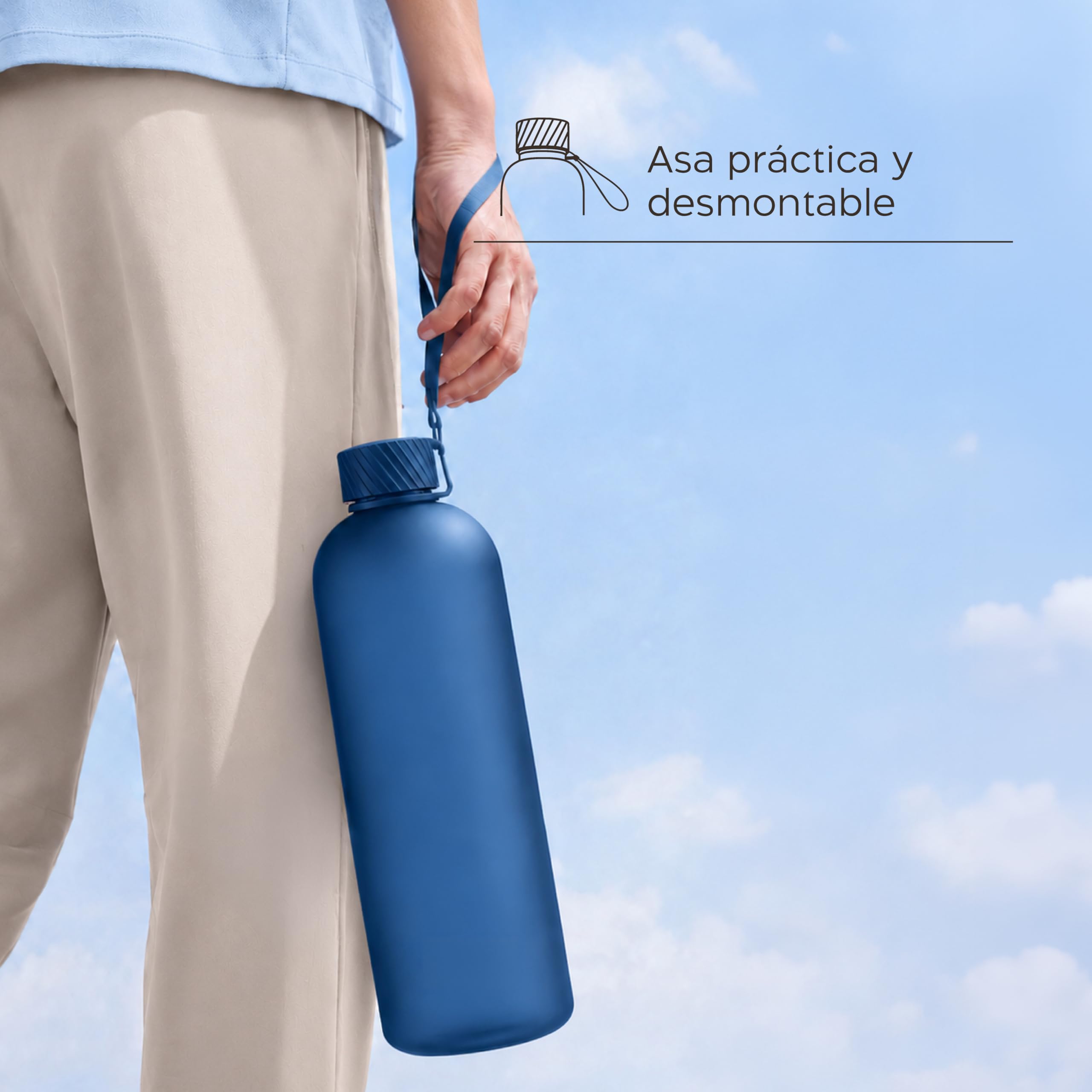 Twinzee Botella Agua 1,5 litro - Sin BPA & Antigoteo, Botella de Agua Deportiva, Oficina, Colegio, Gym, Cantimplora - Tritan Water Bottle, Azul Oscuro