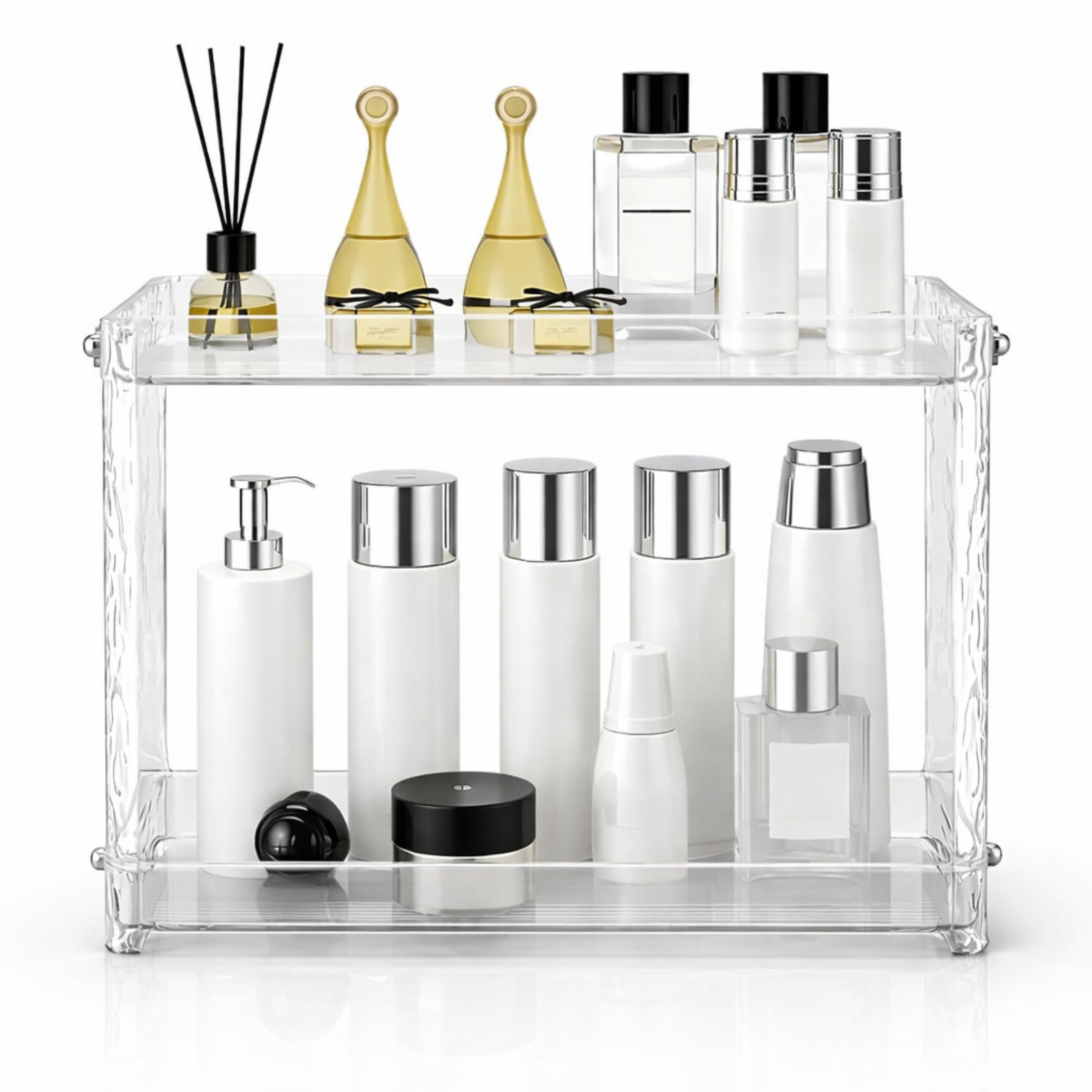 2-Tier Standing Rack, Acrylic Bathroom Countertop Storage Rack, Spice Rack for Kitchen, Storage Rack, Cosmetic Shelf Rack, 1 Microfiber Cleaning Cloth Free. (TRANSPARENT)-image-16
