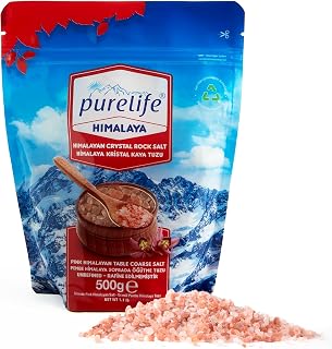 Purelife Coarse Himalayan Pink Salt – Organic Salt from Iron-Rich Himalayan Mines | Kosher Coarse Salt Certified - Gourmet Natural Crystal Rock Salt with Minerals for Salt Mills & Grinders – 1.1 Lbs