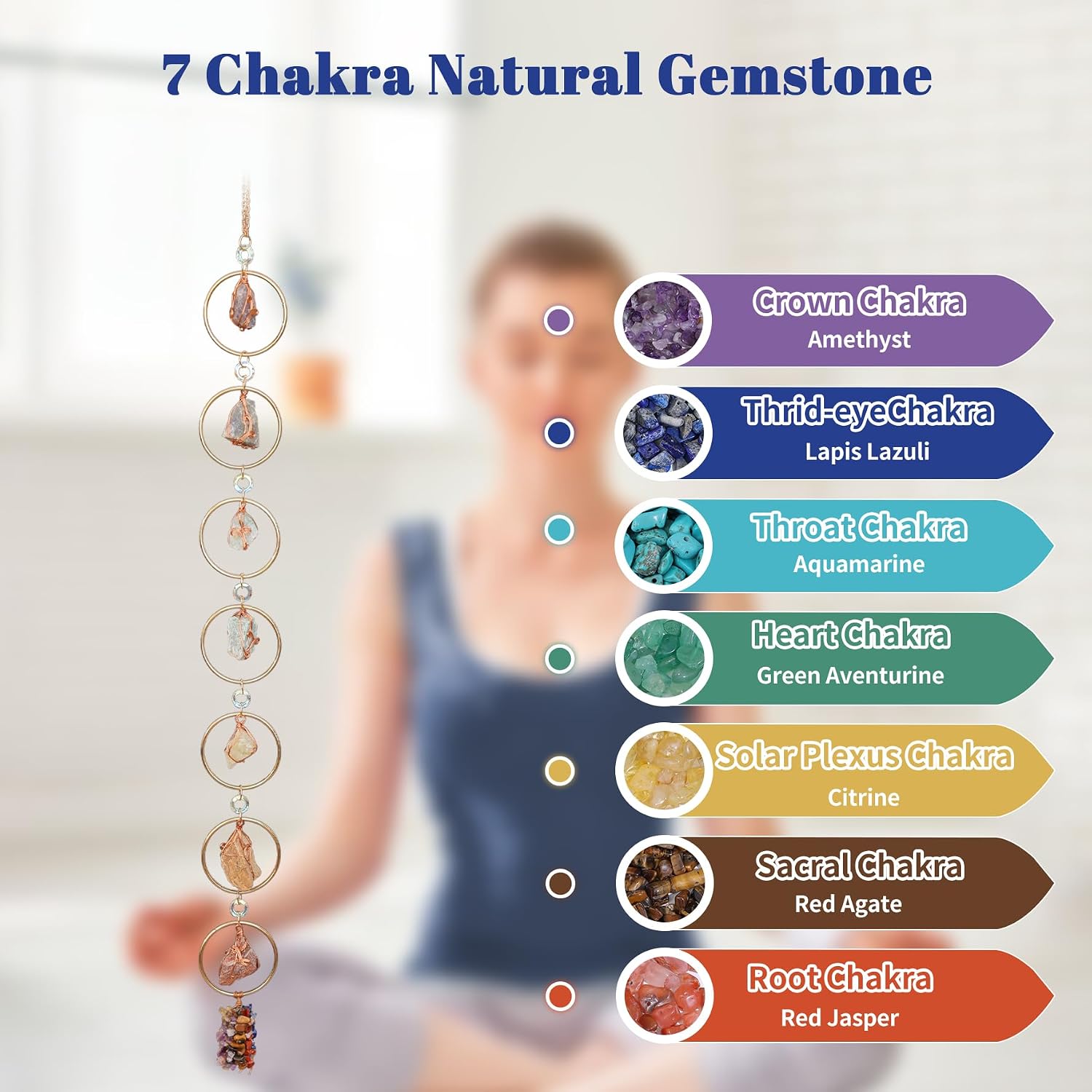 7 Chakra Healing Crystals Hanging Ornament，Handmade Chakra Natural Stones Gemstones Wall Hanging Ornaments for Home Decor Yoga Meditation(7 Natural Stones)
