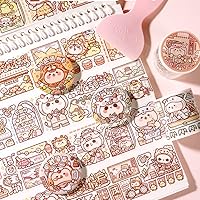 Vista 26 de Alideco - Cintas adhesivas decorativas pequeñas de mochi washi, ideales para suministros de diario, manualidades, álbum de recortes, bricolaje