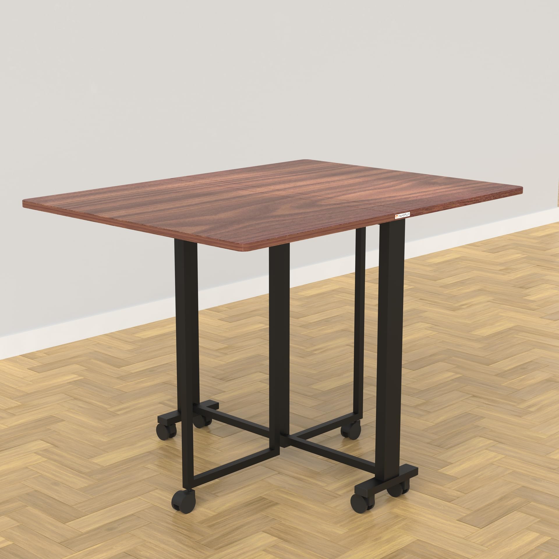 InnoFur Wood Easy Folding Dining Table | Foldable Dinner | Cafe | Breakfast | Four Seater Dinning with Wheels for Home, Hotels, Office (Brown, Large (130 CM))